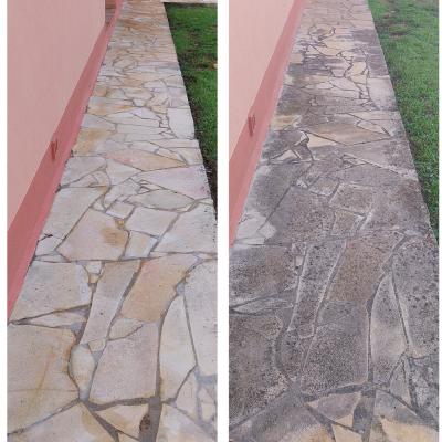 Nettoyage  d'un dallage en pierre naturelle sur la commune de callas